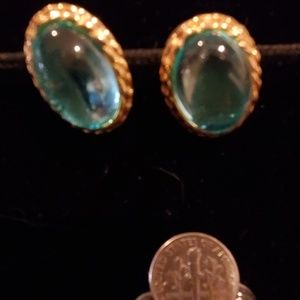 Gold and aqua pierced earrings